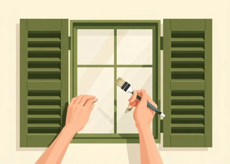 Mise en peinture au pinceau de volets et d'encadrements en bois