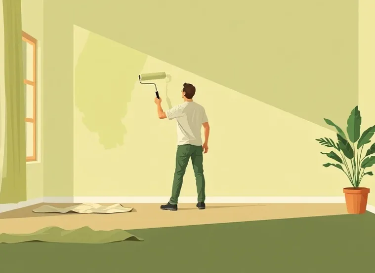 Peintre appliquant la peinture au rouleau sur un mur de salon